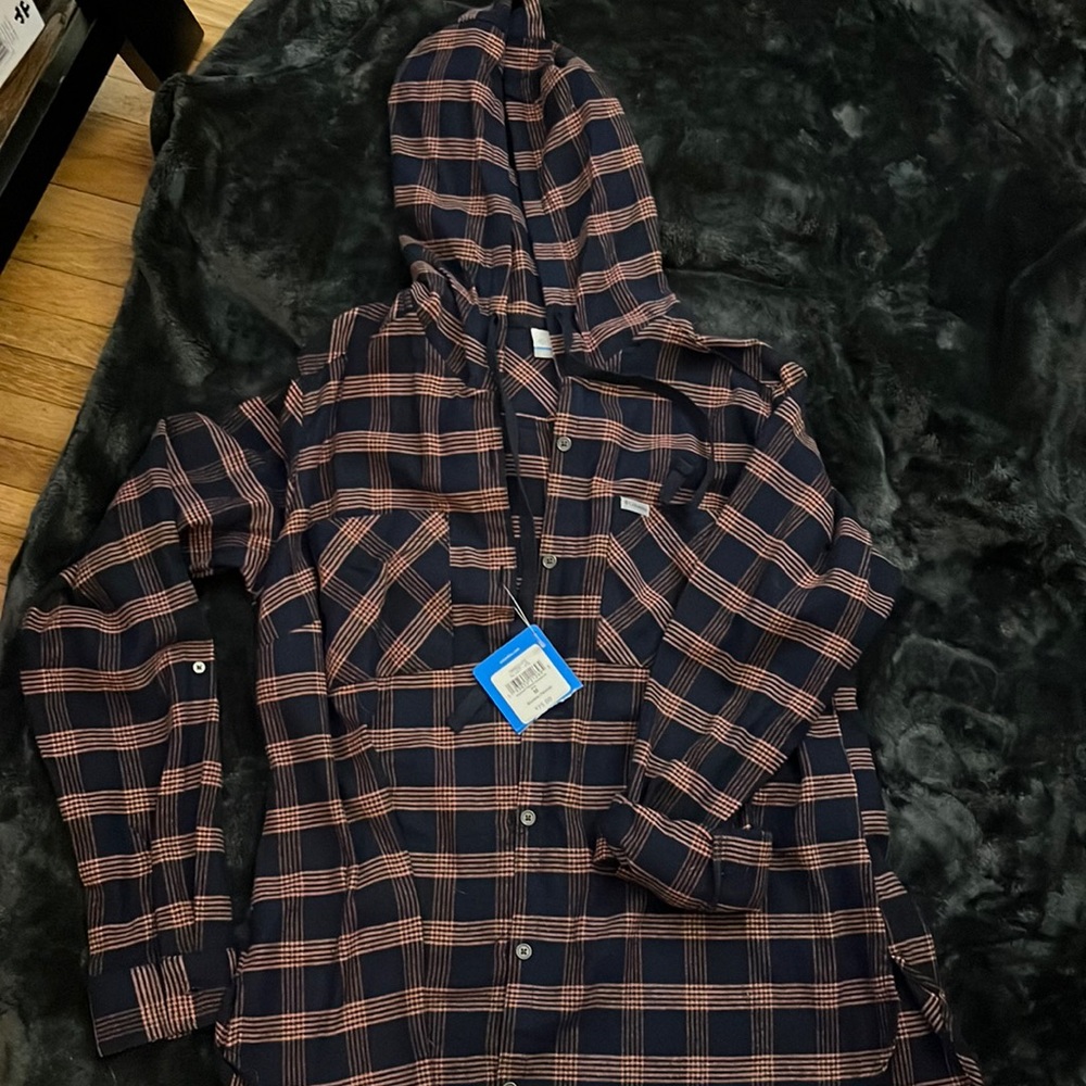 Columbia Drawstring Button-Up Shirt with Hood